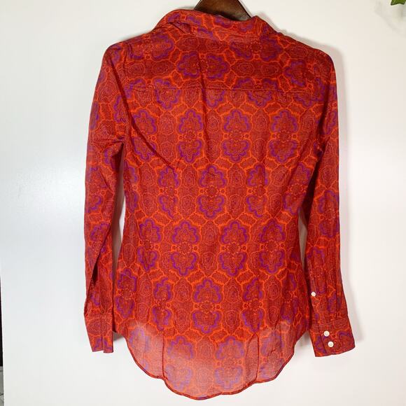 J.Crew The Perfect Shirt Women’s XS Red Purple Print Cotton Silk Blend Workwear - Picture 5 of 16